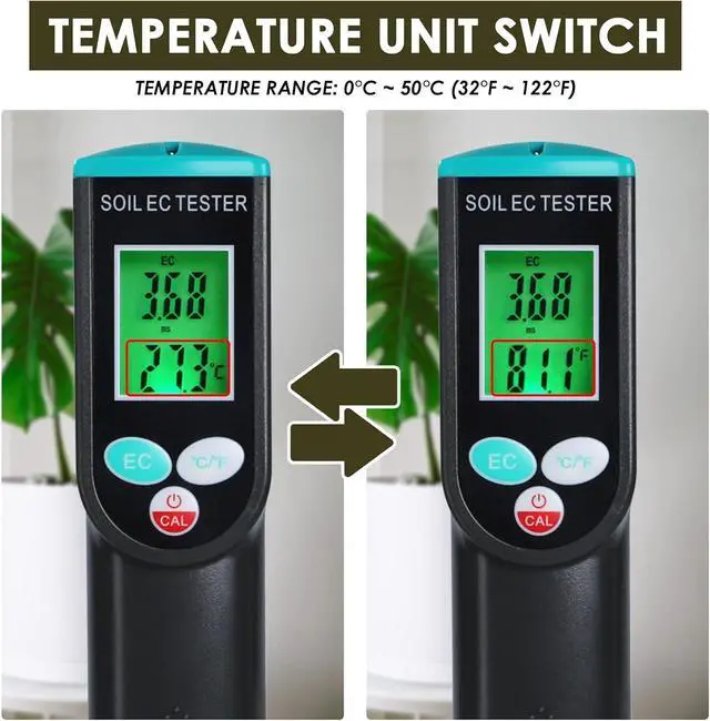 Alt view image 4 of 7 - 2 in 1 Digital Plants EC Meter Soil EC & Temperature Meter