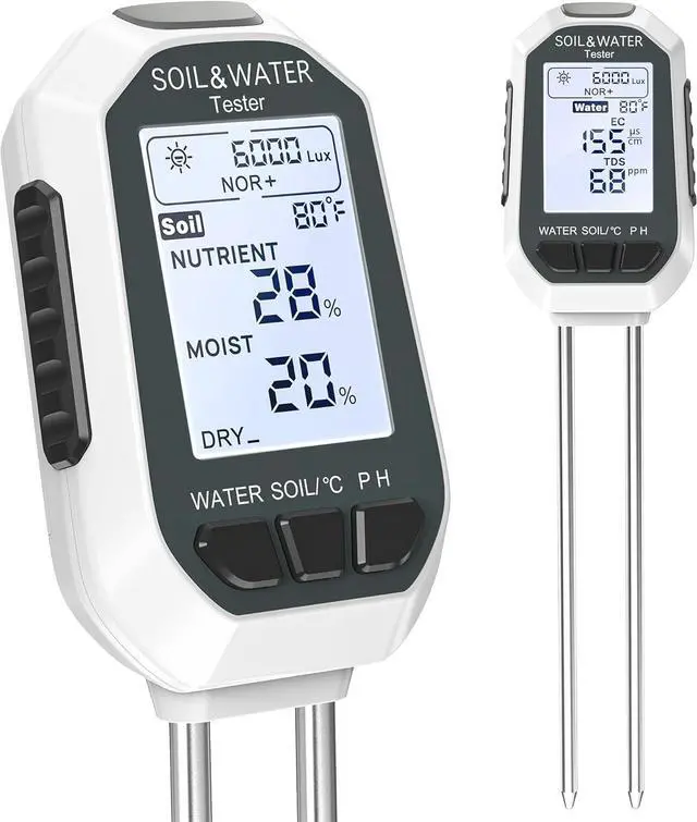 Main image of Moisture Meter for Plants, 7-in-1 Digital Soil Tester Kit with Backlit LCD - Measures pH, EC, TDS, Fertility, Temp, Moisture & Sunlight, Garden Tools for Indoor & Outdoor
