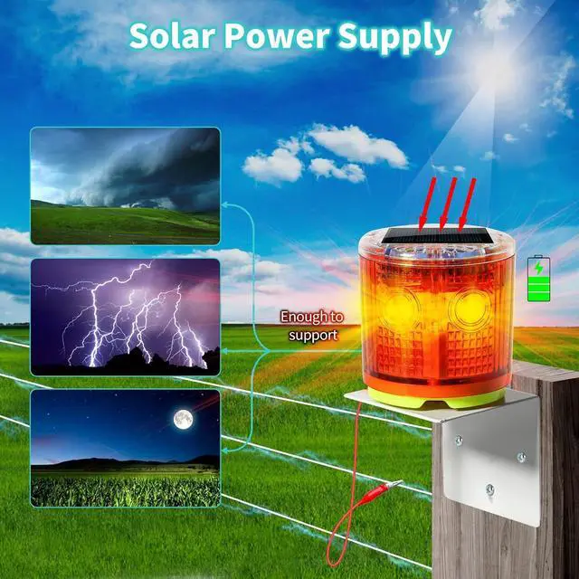 Alt view image 3 of 7 - Electric Fence Idicator Light, Solar Fence Alarm with Light Transmission to 1/2 Mile, Ensure The Normal Operation of The Electronic Fence to Prevent The Invasion of Wild Animals, Red, MK-098