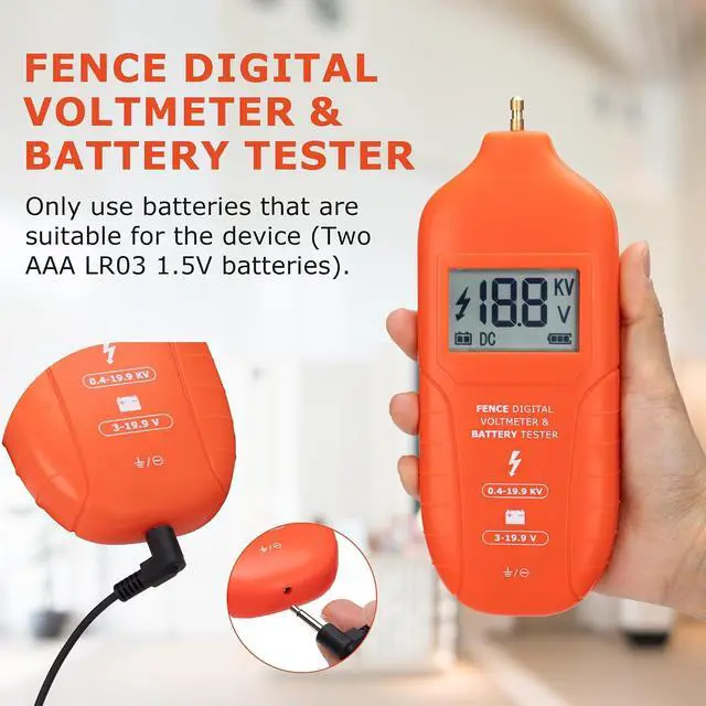 Alt view image 2 of 7 - Electric Fence Tester Fault Finder Digital Electric Fence Voltage Tester Max 19.9kv, Fence Voltage Tester with Large LCD Display, Grounding & 1.5V Battery Included