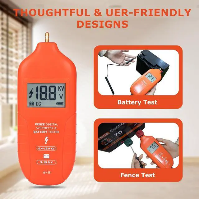 Alt view image 4 of 7 - Electric Fence Tester Fault Finder Digital Electric Fence Voltage Tester Max 19.9kv, Fence Voltage Tester with Large LCD Display, Grounding & 1.5V Battery Included