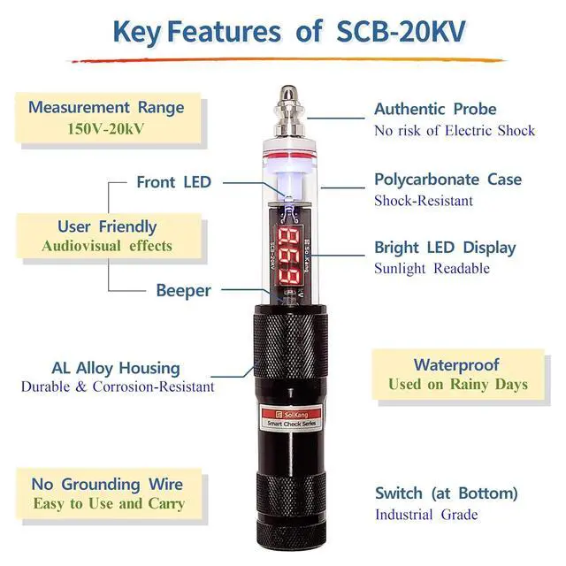 Alt view image 7 of 7 - Electric Fence Tester, 15020,000V, Made in Korea, Digital Voltmeter for Livestock & Farm, Waterproof, SmartCheck Series SCB-20KV