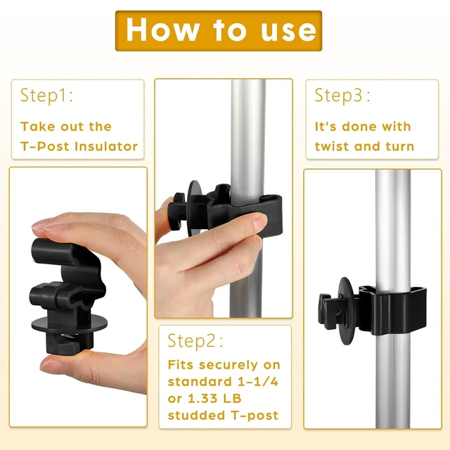 Alt view image 3 of 7 - 200 Pcs Black T Post Insulators Electric Fence Posts Electric Fence Insulators Wire Standard Snug Fitting T Post Clips for Agricultural Ranchers
