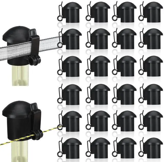Main image of 24 Pcs Electric Fence Insulators and T Post Safety Cap, T Post Safety Topper Black Plastic Insulators for Wood Posts Wire Holding Fencing Garden Farm Highway Sport Fences Supplies (Black)
