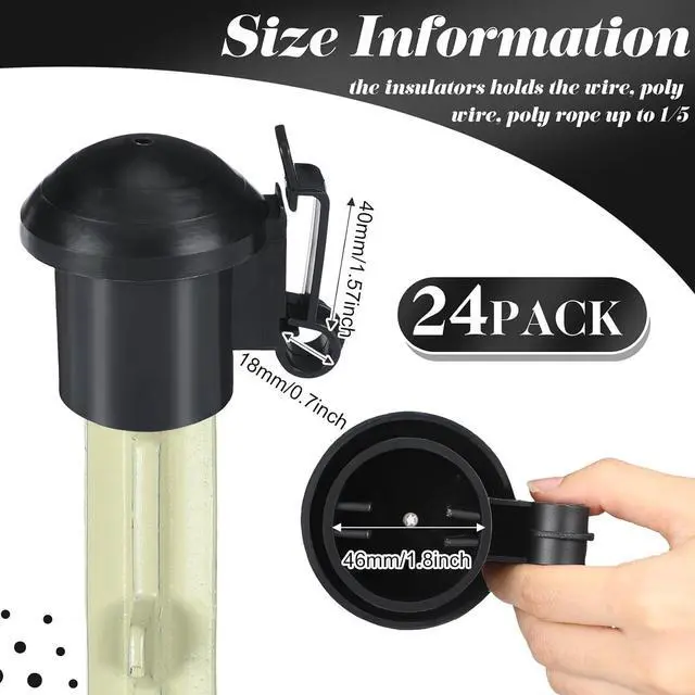 Alt view image 2 of 7 - 24 Pcs Electric Fence Insulators and T Post Safety Cap, T Post Safety Topper Black Plastic Insulators for Wood Posts Wire Holding Fencing Garden Farm Highway Sport Fences Supplies (Black)