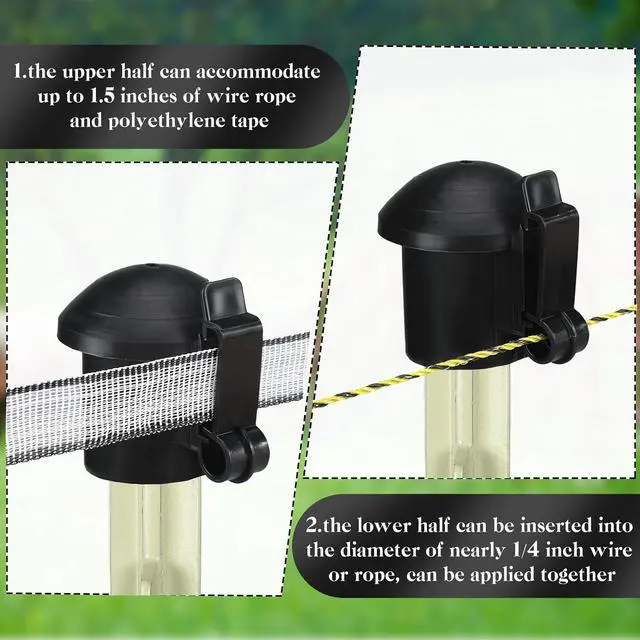 Alt view image 3 of 7 - 24 Pcs Electric Fence Insulators and T Post Safety Cap, T Post Safety Topper Black Plastic Insulators for Wood Posts Wire Holding Fencing Garden Farm Highway Sport Fences Supplies (Black)