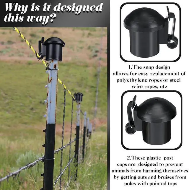 Alt view image 6 of 7 - 24 Pcs Electric Fence Insulators and T Post Safety Cap, T Post Safety Topper Black Plastic Insulators for Wood Posts Wire Holding Fencing Garden Farm Highway Sport Fences Supplies (Black)