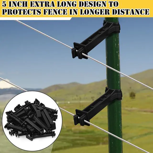 Alt view image 5 of 6 - 200 Pcs 5 inch Snap Type Insulator Electric Fence T Post Insulators Extended Snug Fitting T Post Electric Fence Wire Clips for Agricultural and Ranchers (Black)