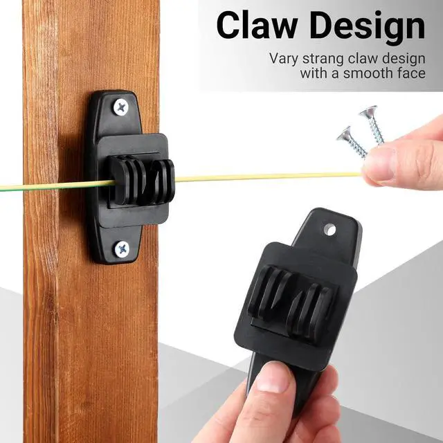 Alt view image 4 of 6 - 100 Pcs Electric Wire Fence Insulators Electric Fence Wood Post Claw Insulators Accessories Nail Wood Post Nail on Insulator for Hi-tensile, Heavy Duty Fencing Wire Polywire (Black)
