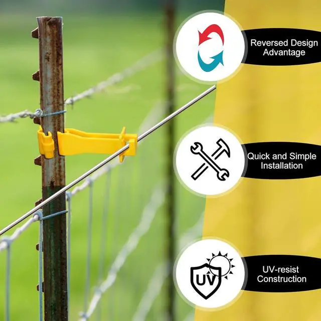 Alt view image 4 of 6 - 50pcs Reversed Extender Electric Fence TPost Insulators Snap, Yellow