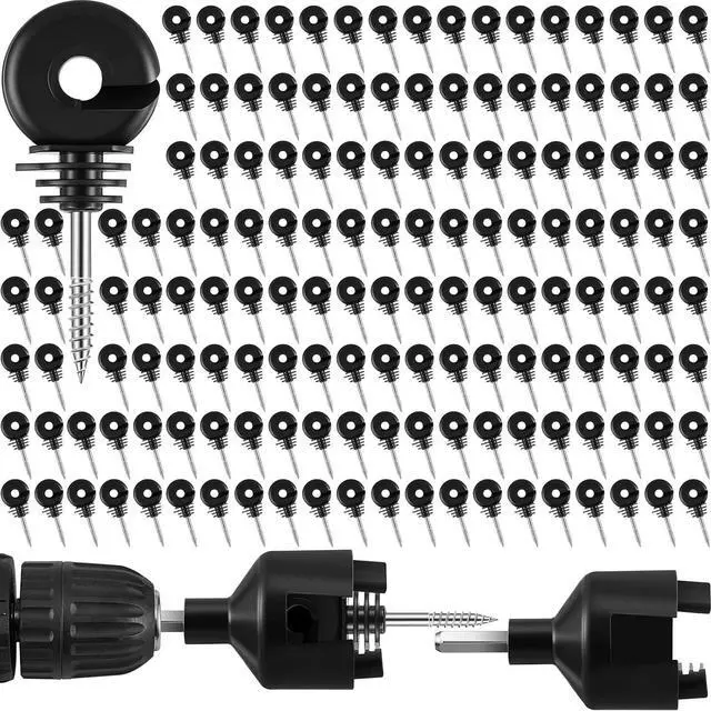 Main image of 300 Pcs Black Electric Fence Insulator with 1 Pcs Insulator Socket Tool Screw in Insulator Fence Ring Post Wood Post Insulator Electric Fence Insulator Ring with Insulator Socket Tool for Animal Fence