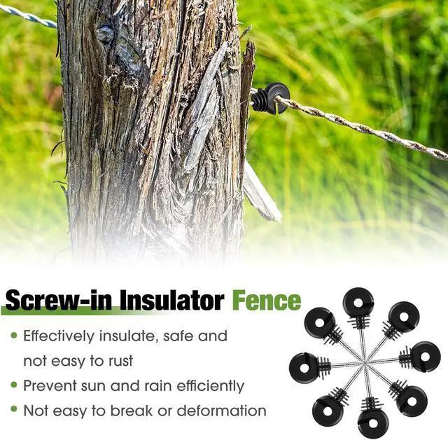 Alt view image 6 of 6 - 300 Pcs Black Electric Fence Insulator with 1 Pcs Insulator Socket Tool Screw in Insulator Fence Ring Post Wood Post Insulator Electric Fence Insulator Ring with Insulator Socket Tool for Animal Fence