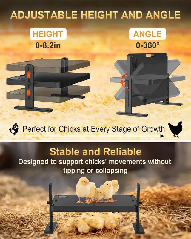 Alt view image 5 of 7 - Chick Brooder Heater with Adjustable Temp (86~194) & 12H Timer & Height & Angle, Rapid-Heating Heat Plate for Chicks with Remote Control, 16"x12" for 30 Chicks, Brooder Plate for Young Poultry