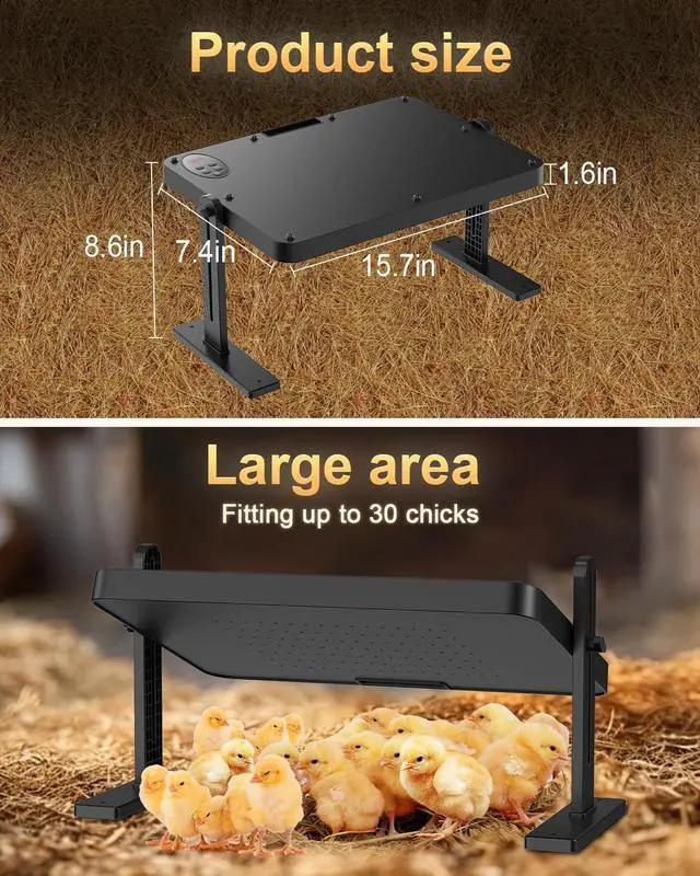 Alt view image 7 of 7 - Chick Brooder Heater with Adjustable Temp (86~194) & 12H Timer & Height & Angle, Rapid-Heating Heat Plate for Chicks with Remote Control, 16"x12" for 30 Chicks, Brooder Plate for Young Poultry