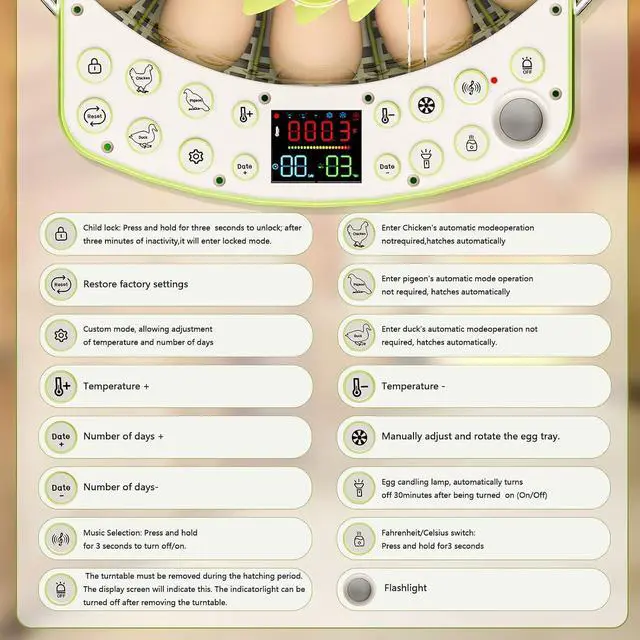 Alt view image 4 of 7 - 22 Eggs Smart Incubator, One-Click Hatching, Automatic Temp Humidity Control, Auto Egg Turner, Built-in Egg Candler, Music Reminder Poultry Hatcher for Chicken Duck Quail Pigeon Classroom Home Use