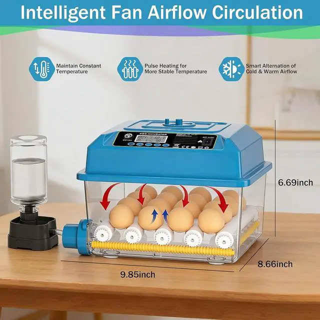Alt view image 2 of 7 - 16 Eggs Incubators for Hatching Eggs, Egg Incubator with Automatic Egg Turning, Chicken Egg Incubator with Humidity and Incubation Day Display, Incubator with Egg Candler for Poultry(Blue)