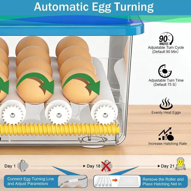 Alt view image 3 of 7 - 16 Eggs Incubators for Hatching Eggs, Egg Incubator with Automatic Egg Turning, Chicken Egg Incubator with Humidity and Incubation Day Display, Incubator with Egg Candler for Poultry(Blue)