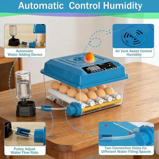 Alt view image 4 of 7 - 16 Eggs Incubators for Hatching Eggs, Egg Incubator with Automatic Egg Turning, Chicken Egg Incubator with Humidity and Incubation Day Display, Incubator with Egg Candler for Poultry(Blue)
