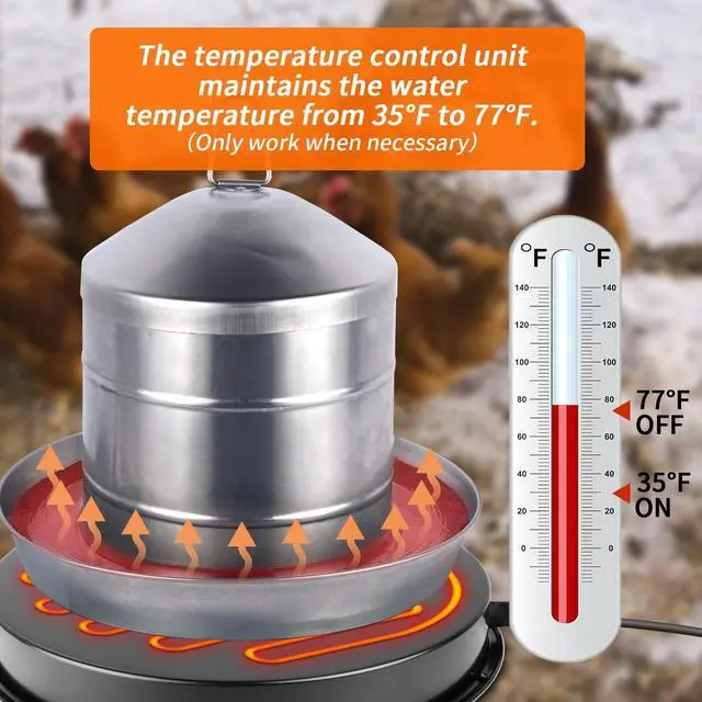 Alt view image 3 of 7 - Chicken Water Heater for Winter, 110Watt Thermostat Heated Poultry Waterer Base with 9.8ft Power Cord,Suitable for Plastic/Metal Poultry Waterer (Black, 11INCH-2PACK)