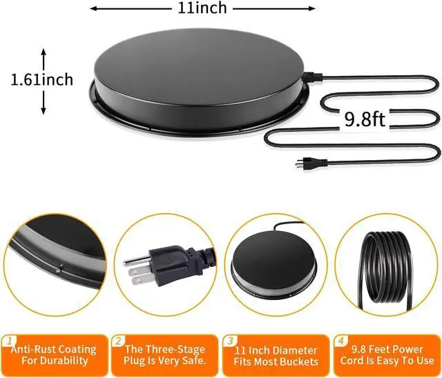 Alt view image 4 of 7 - Chicken Water Heater for Winter, 110Watt Thermostat Heated Poultry Waterer Base with 9.8ft Power Cord,Suitable for Plastic/Metal Poultry Waterer (Black, 11INCH-2PACK)