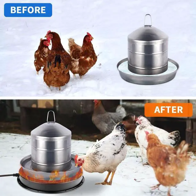 Alt view image 2 of 7 - Chicken Water Heater for Winter, 110Watt Thermostat Heated Poultry Waterer Base with 9.8ft Power Cord,Suitable for Plastic/Metal Poultry Waterer (Black, 11INCH-2PACK)
