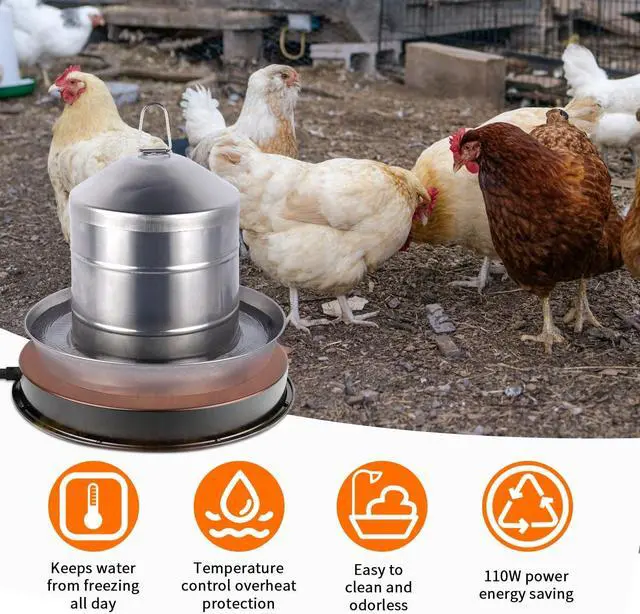 Alt view image 5 of 7 - Chicken Water Heater for Winter, 110Watt Thermostat Heated Poultry Waterer Base with 9.8ft Power Cord,Suitable for Plastic/Metal Poultry Waterer (Black, 11INCH-2PACK)