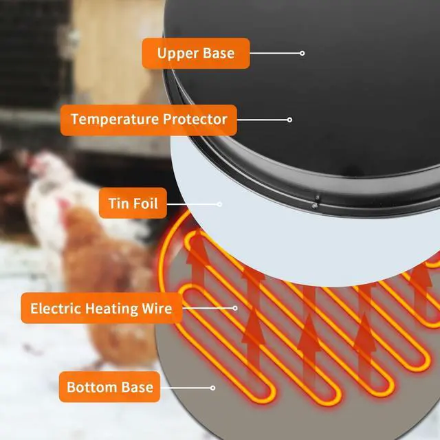 Alt view image 7 of 7 - Chicken Water Heater for Winter, 110Watt Thermostat Heated Poultry Waterer Base with 9.8ft Power Cord,Suitable for Plastic/Metal Poultry Waterer (Black, 11INCH-2PACK)