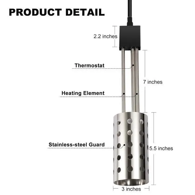 Alt view image 3 of 7 - 1500W Bucket Heater, Rust Proof Built in Temperature Controller Immersion Water Heater, Heats 5 Gallons of Water in Minutes with Auto Shutoff, for Home Outdoor Camping and Winter Job