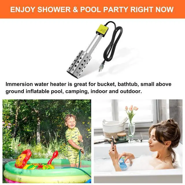 Alt view image 5 of 7 - 1500W Bucket Heater, Rust Proof Built in Temperature Controller Immersion Water Heater, Heats 5 Gallons of Water in Minutes with Auto Shutoff, for Home Outdoor Camping and Winter Job
