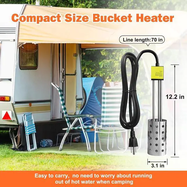 Alt view image 6 of 7 - 1500W Bucket Heater, Rust Proof Built in Temperature Controller Immersion Water Heater, Heats 5 Gallons of Water in Minutes with Auto Shutoff, for Home Outdoor Camping and Winter Job