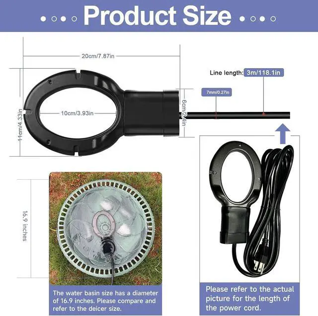 Alt view image 6 of 7 - 500W De-icer Submergible Bird Bath Heater Aluminum Cast for Livestock Poultry Horses, Cows, Birds, Wildlife Drinking Indoor Outdoors in Winter with 10 Foot Cord Birdbath Water Heater
