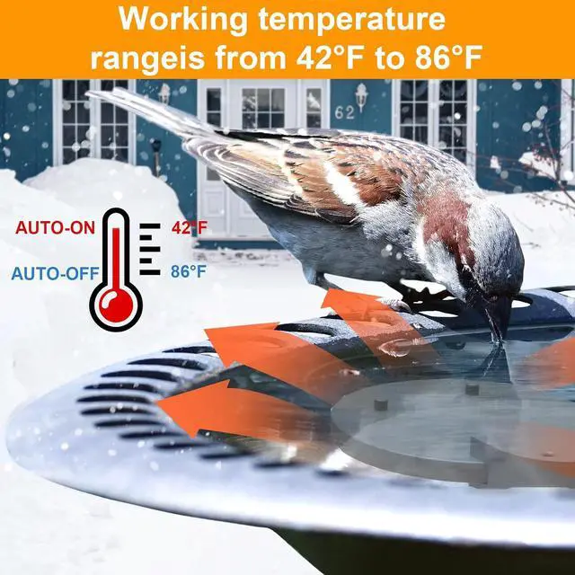 Alt view image 2 of 7 - 500W Chicken Water Heater w/Thermostat, Aluminum Cast Bird Bath Heater & Pond Deicer, Winter Trough Heater for Poultry, Horses, Cows