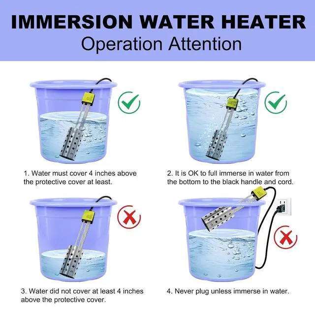 Alt view image 2 of 7 - 1500W Immersion Heater, Bucket Water Heater with 304 Stainless-Steel Guard, Submersible Bucket Heater with Thermostat and Auto Shutoff, Perfect for Home Travel and Winter Job