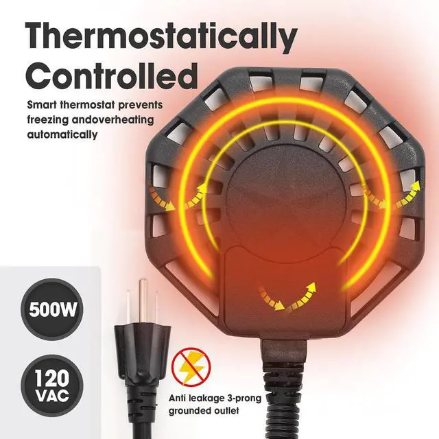 Alt view image 2 of 7 - 500Watt Outdoor Aluminum Cast Pond De-icer, Thermostatic Control Bird Bath Heater,Chicken Water Heater,Stock Tank Heater for Livestock Poultry Cows,Horses,Birds,Wildlife Drinking for Winter