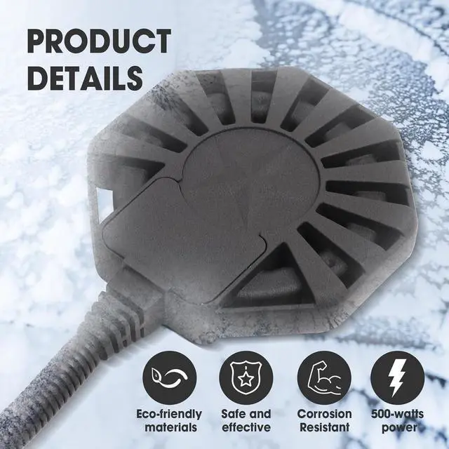 Alt view image 4 of 7 - 500Watt Outdoor Aluminum Cast Pond De-icer, Thermostatic Control Bird Bath Heater,Chicken Water Heater,Stock Tank Heater for Livestock Poultry Cows,Horses,Birds,Wildlife Drinking for Winter