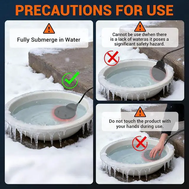 Alt view image 7 of 7 - Chicken Water Heater for Winter with Immersion Design, Bird Bath & Livestock De-Icer, Fish Tank and Water Trough Heater with Automatic Thermostat Prevents Freezing for Poultry, Turtle & Koi Pond