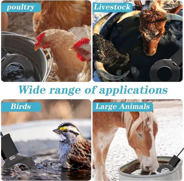 Alt view image 5 of 7 - 2Pack 500 Watt Pond De-Icer with Thermostat, Cast Aluminum Submersible Bird Bath Heater, Heated Chicken Water, Power Cord 9.8 Ft