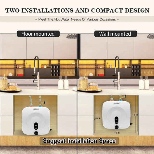 Alt view image 2 of 7 - 2.5-Gallon Mini Tank Water Heater, 1500W 120V Under Sink Hot Water for RV Kitchen, 1/2NPT Stainless Steel Hose & 3-Way Fitting, White