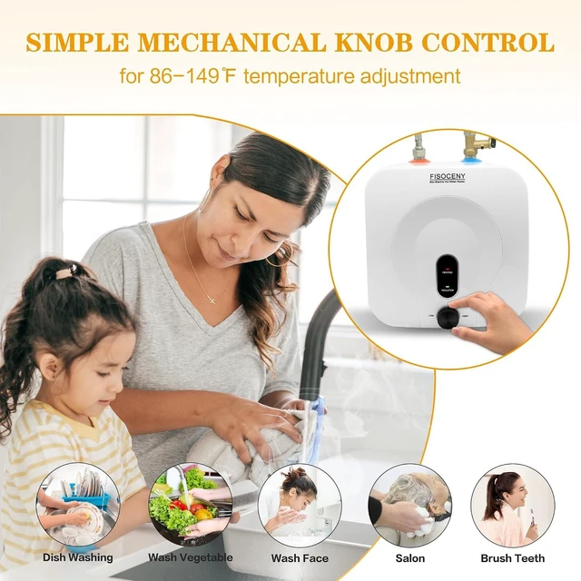 Alt view image 5 of 7 - 2.5-Gallon Mini Tank Water Heater, 1500W 120V Under Sink Hot Water for RV Kitchen, 1/2NPT Stainless Steel Hose & 3-Way Fitting, White