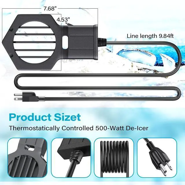 Alt view image 5 of 6 - 500W Pond Heater Submergible De-icer Cast Aluminum Chicken Water Heater,Stock Tank Heater for Livestock/Horse/Fish/Bird Bath Winter Outdoor, 10ft (500W)