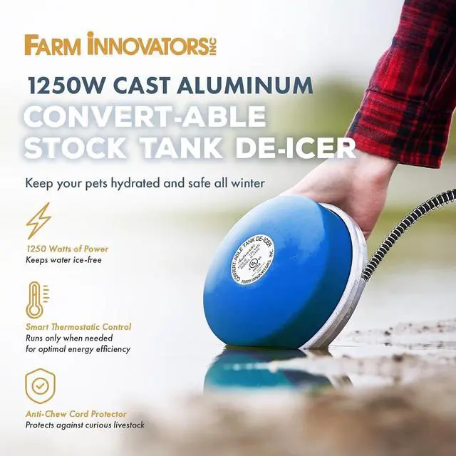 Alt view image 2 of 7 - Farm Innovators H-418C Cast Aluminum 1250 Watt Convert-Able Floating and Submergible Tank De-Icer with Chew Proof Cord and Self Regulating Thermostat
