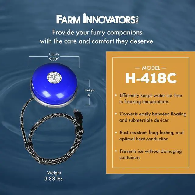 Alt view image 3 of 7 - Farm Innovators H-418C Cast Aluminum 1250 Watt Convert-Able Floating and Submergible Tank De-Icer with Chew Proof Cord and Self Regulating Thermostat