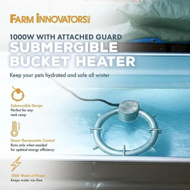 Alt view image 2 of 7 - Submergible Bucket Heater for up to 5 Gallon Bucket, 1000W Aluminum Water Heater for Plastic, Rubber, or Metal Livestock Water Container