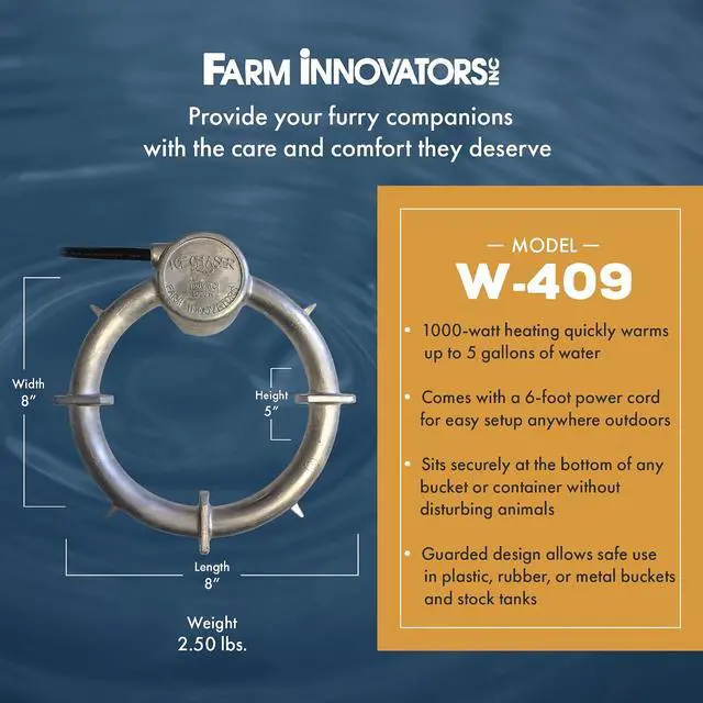 Alt view image 3 of 7 - Submergible Bucket Heater for up to 5 Gallon Bucket, 1000W Aluminum Water Heater for Plastic, Rubber, or Metal Livestock Water Container