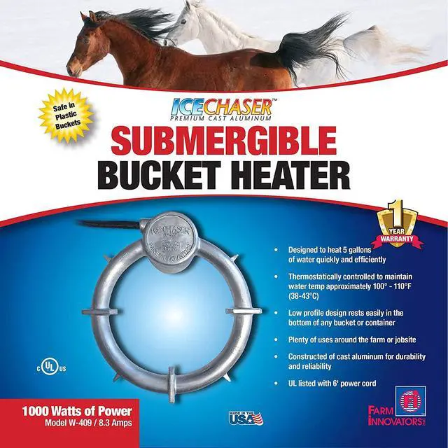 Alt view image 6 of 7 - Submergible Bucket Heater for up to 5 Gallon Bucket, 1000W Aluminum Water Heater for Plastic, Rubber, or Metal Livestock Water Container