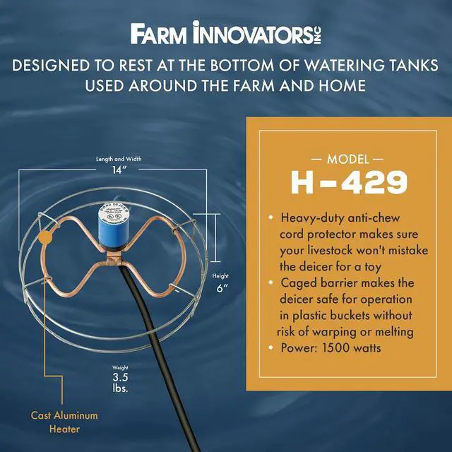 Alt view image 3 of 7 - Farm Innovators 1500 Watt Cast Aluminum Submergible Water Tank Heater Deicer with Self Regulating Thermostat for Farm and Home, Silver