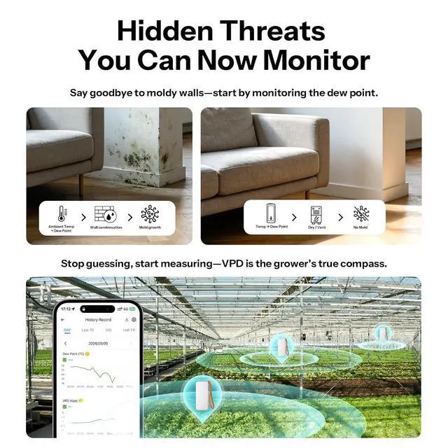 Alt view image 5 of 7 - SNZB-02B AirGuard TH Lite Zigbee Temperature Humidity Sensor, Thermometer Hygrometer with App Alert, Remote Monitoring for Greenhouse & Wine Cellar, Works with Alexa & Google Home, 4-Pack