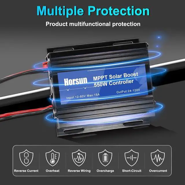 Alt view image 2 of 5 - MPPT Boost Solar Charge Controller, 12A Solar Panel Regulatorr 1260V Input for 24V/36V/48V/60V/72V Lead-Acid, LiFePO4 ,Flooded Batteries etc in Golf Cart,eBike,Club Car, Scooterand Solar System