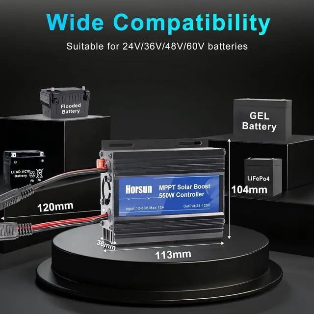 Alt view image 3 of 5 - MPPT Boost Solar Charge Controller, 12A Solar Panel Regulatorr 1260V Input for 24V/36V/48V/60V/72V Lead-Acid, LiFePO4 ,Flooded Batteries etc in Golf Cart,eBike,Club Car, Scooterand Solar System