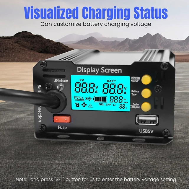 Alt view image 2 of 7 - 400W Boost MPPT Solar Charge Controller, LCD Panel Regulator for 24V/36V/48V/60V/72V Lead-Acid, LiFePO4, Gel & Flooded Batteries, Golf Cart, eBike, Club Car